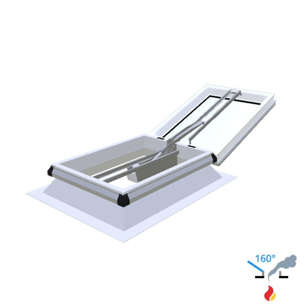 Skylux 160° CE mit Kuppel und Polyester-Aufsatzkranz 30/20 mit LM-Motor und Windschutz - iDome 1000 x 1300 mm