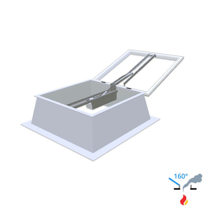 Skylux 160° CE mit Kuppel und Polyester-Aufsatzkranz 50/20 mit LM-Motor und Windschutz 1500 x 1500 mm