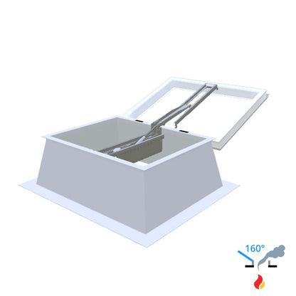 Skylux 160° CE mit Kuppel und Polyester-Aufsatzkranz 50/20 mit Doppel-LM-Motor en pvc-raam type EP25 1600 x 2800 mm