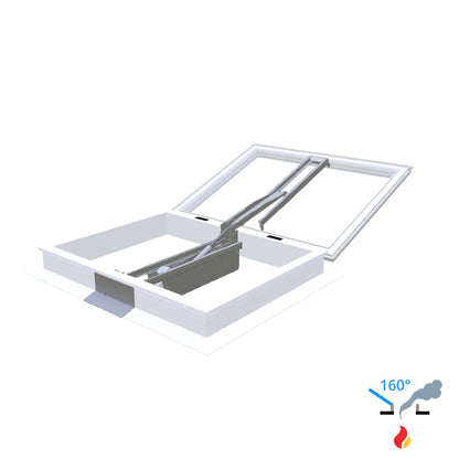 Skylux 160° CE mit Kuppel und PVC-Aufsatzkranz 16/00 mit LM-Motor und Windschutz 0900 x 1500 mm