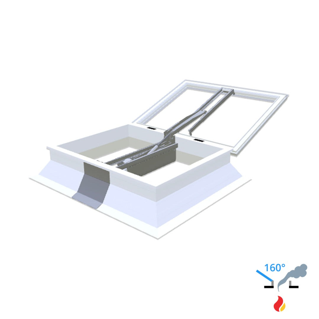 Skylux 160° CE mit Kuppel und PVC-Aufsatzkranz 30/20 mit LM-Motor und Windschutz 1300 x 2300 mm